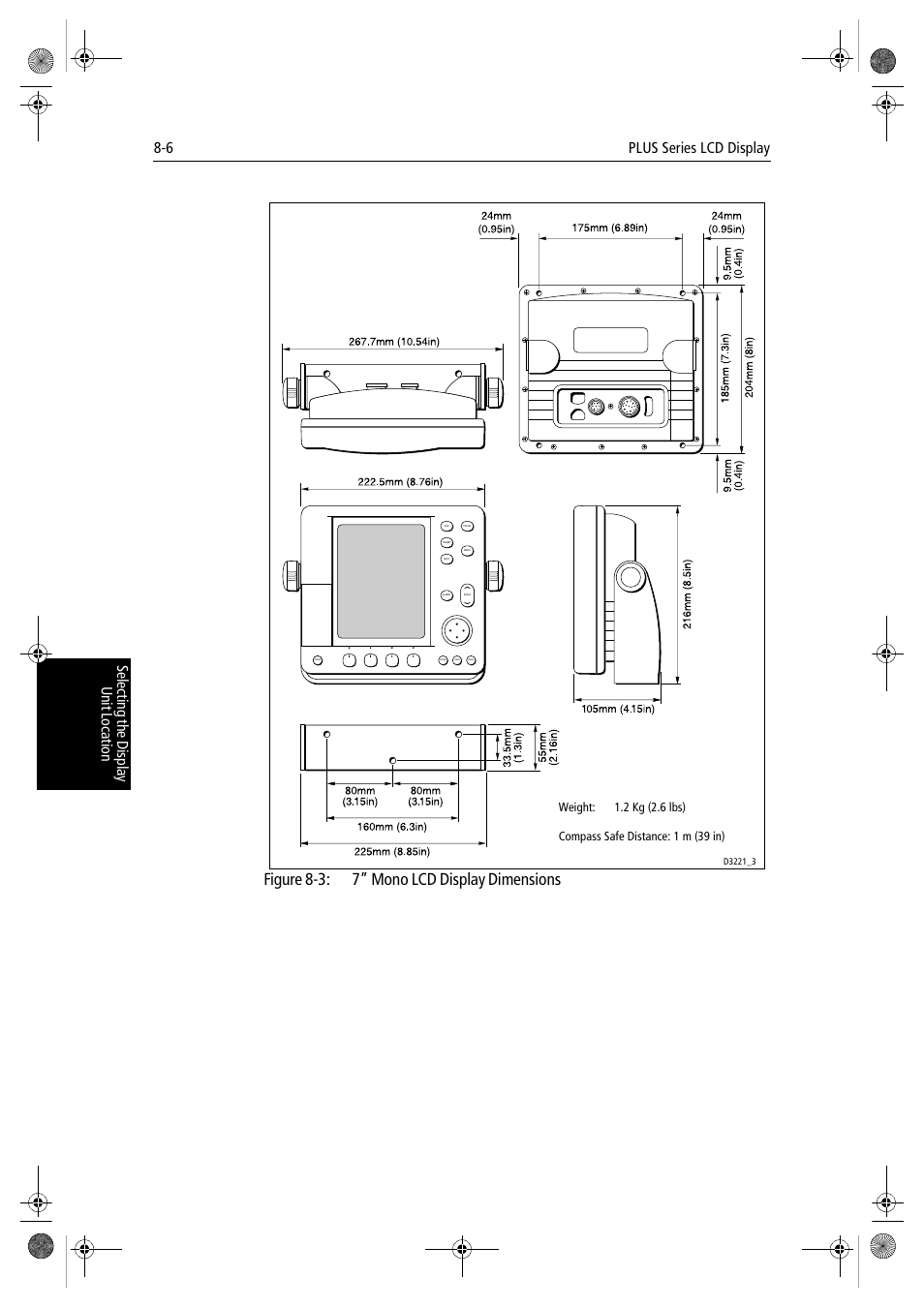 Figure 8-3: 7” mono lcd display dimensions, 6 hsb | Raymarine hsb2 PLUS Series User Manual | Page 180 / 246