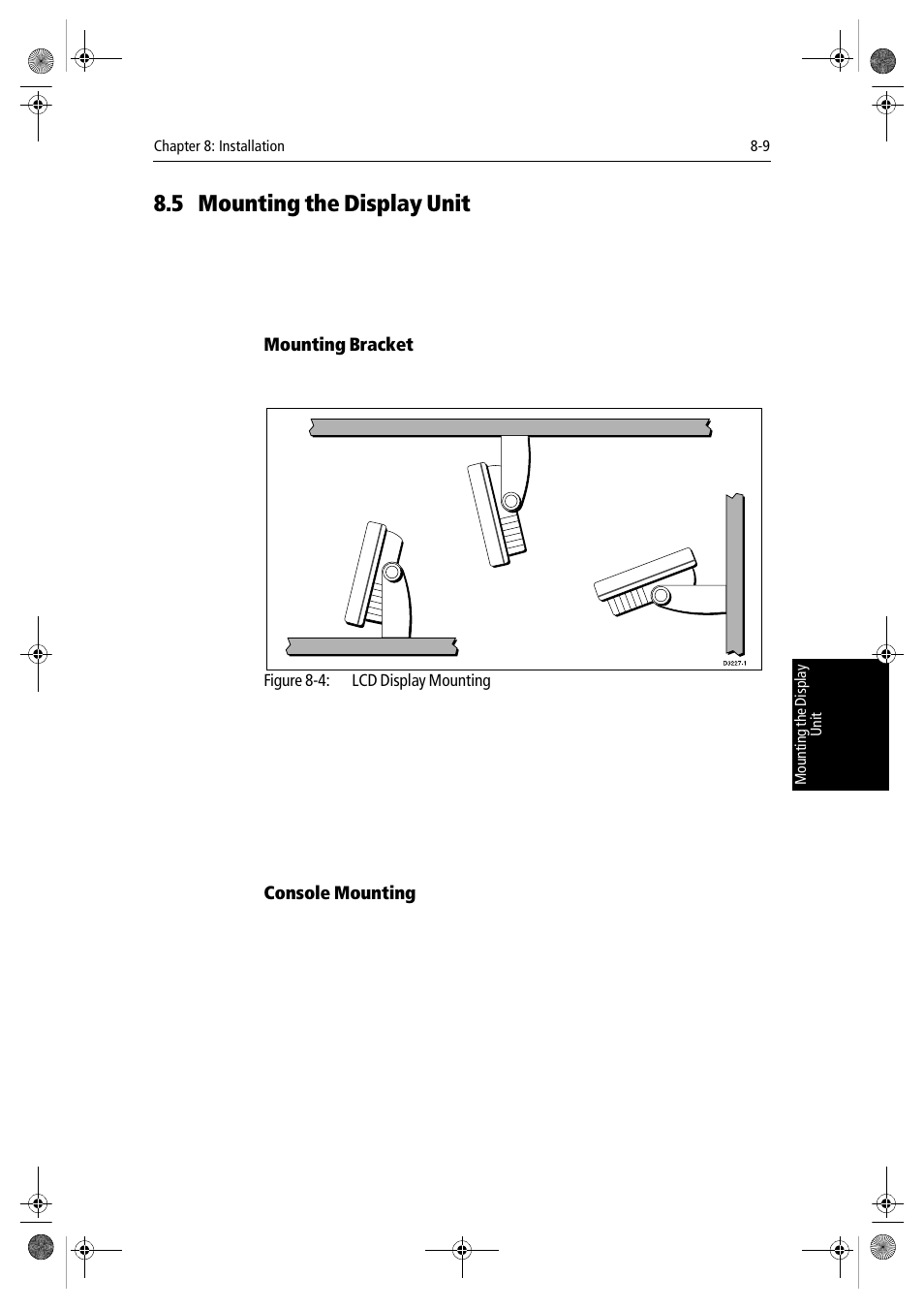 5 mounting the display unit, Mounting bracket, Console mounting | Raymarine hsb2 PLUS Series User Manual | Page 183 / 246