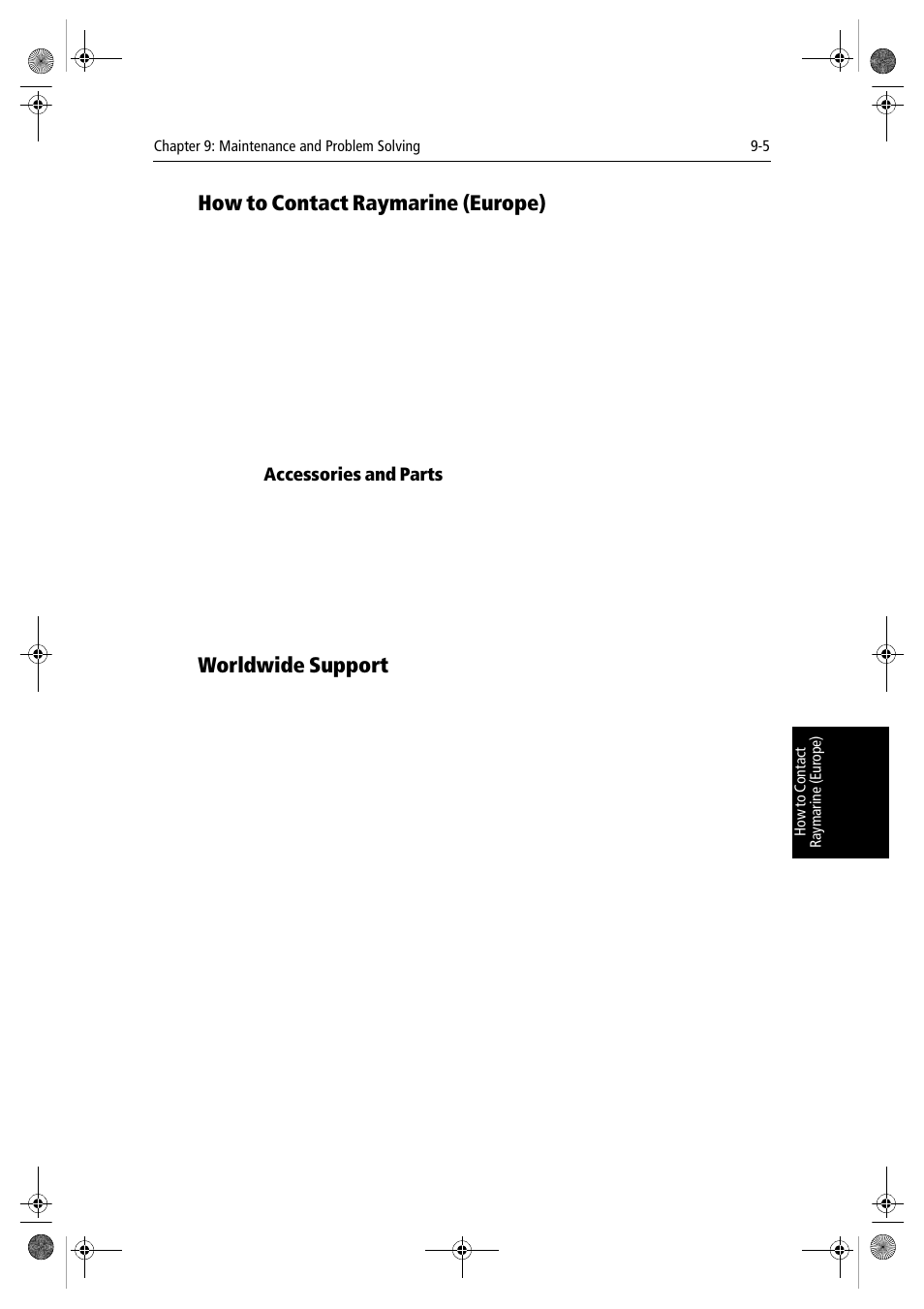 How to contact raymarine (europe), Accessories and parts, Worldwide support | Raymarine hsb2 PLUS Series User Manual | Page 211 / 246