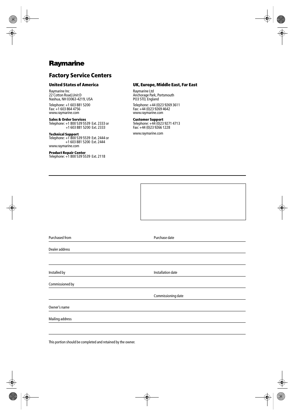 Factory service centers | Raymarine hsb2 PLUS Series User Manual | Page 245 / 246