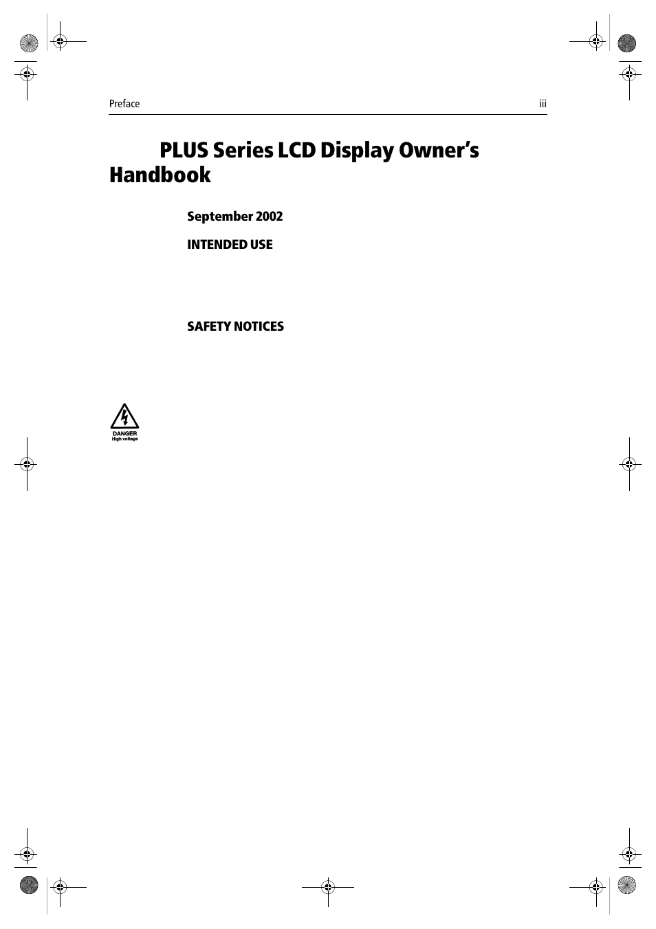 Hsb2 plus series lcd display owner’s handbook, September 2002, Intended use | Safety notices, Plus series lcd display owner’s handbook | Raymarine hsb2 PLUS Series User Manual | Page 3 / 246