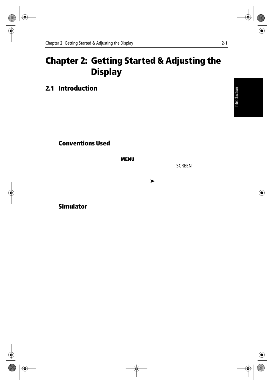 Chapter 2: getting started & adjusting the display, 1 introduction, Conventions used | Simulator, Chapter 2 | Raymarine hsb2 PLUS Series User Manual | Page 33 / 246