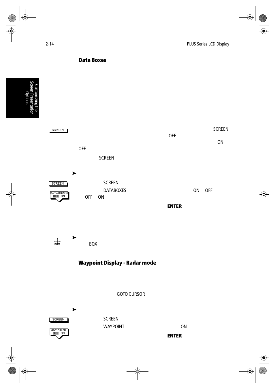 Data boxes, Waypoint display - radar mode | Raymarine hsb2 PLUS Series User Manual | Page 46 / 246