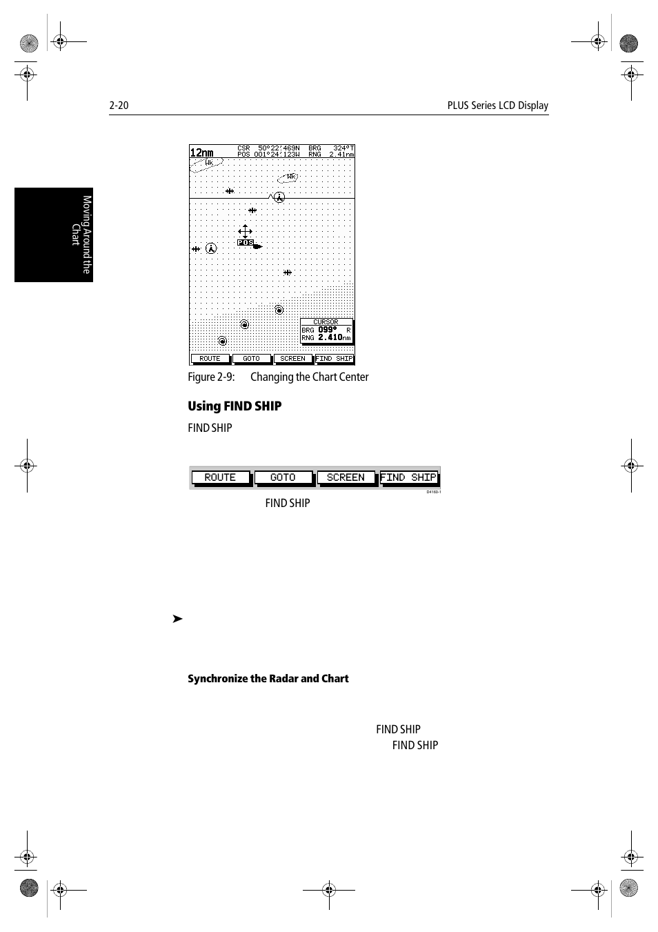 Using find ship, Synchronize the radar and chart | Raymarine hsb2 PLUS Series User Manual | Page 52 / 246