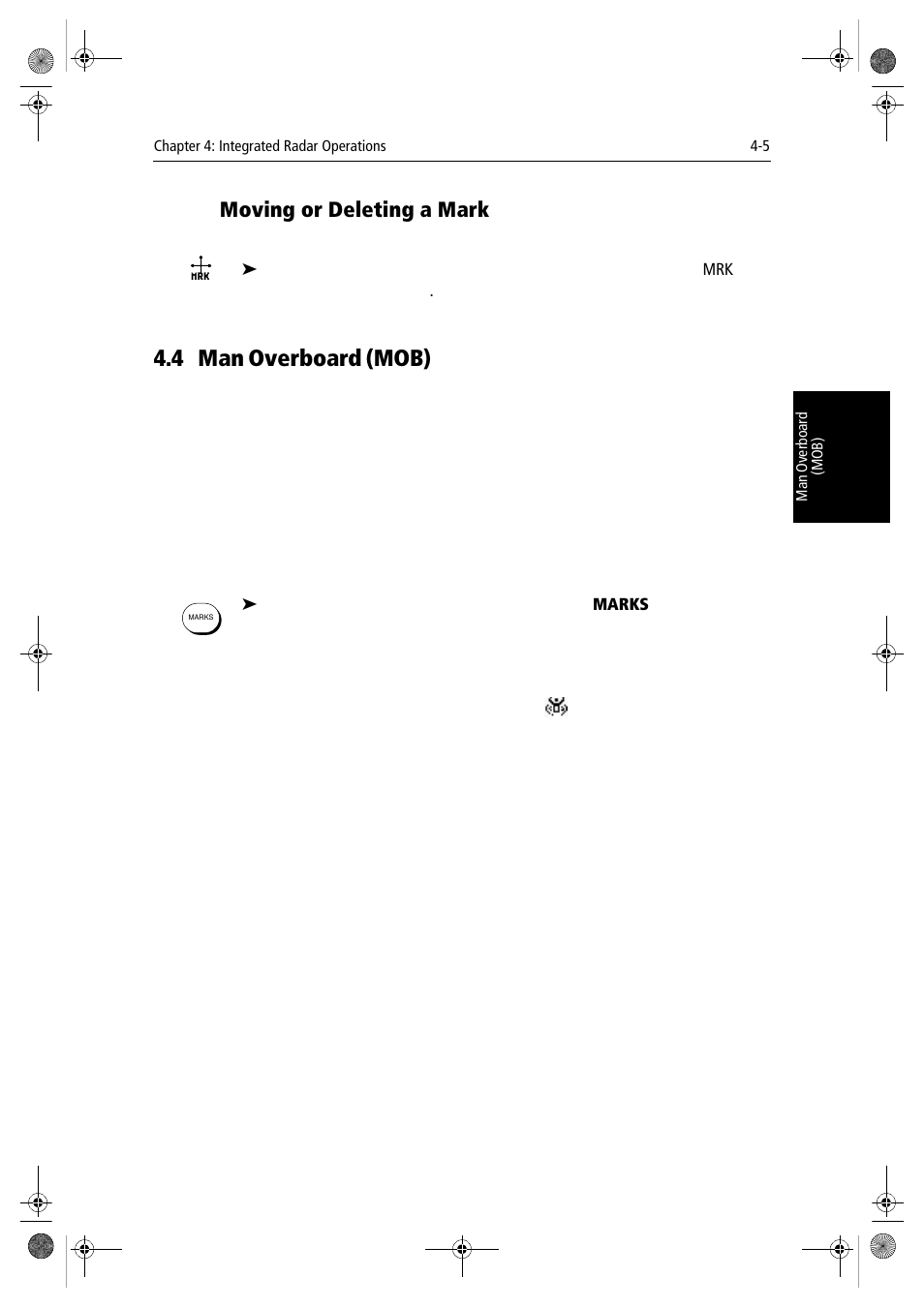 4 man overboard (mob), Moving or deleting a mark | Raymarine hsb2 PLUS Series User Manual | Page 97 / 246