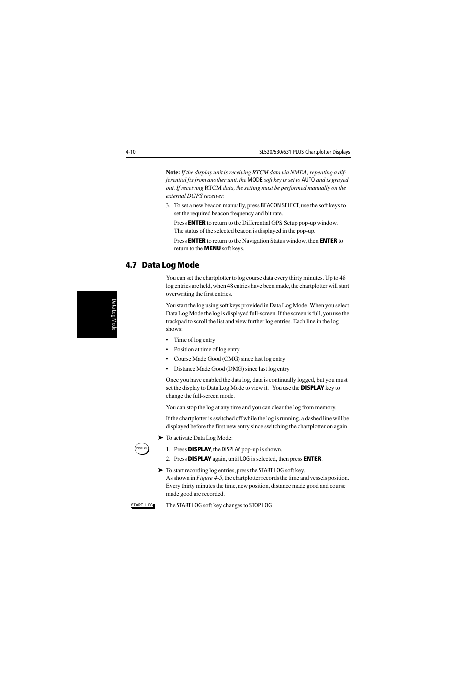 7 data log mode | Raymarine 530 User Manual | Page 100 / 170