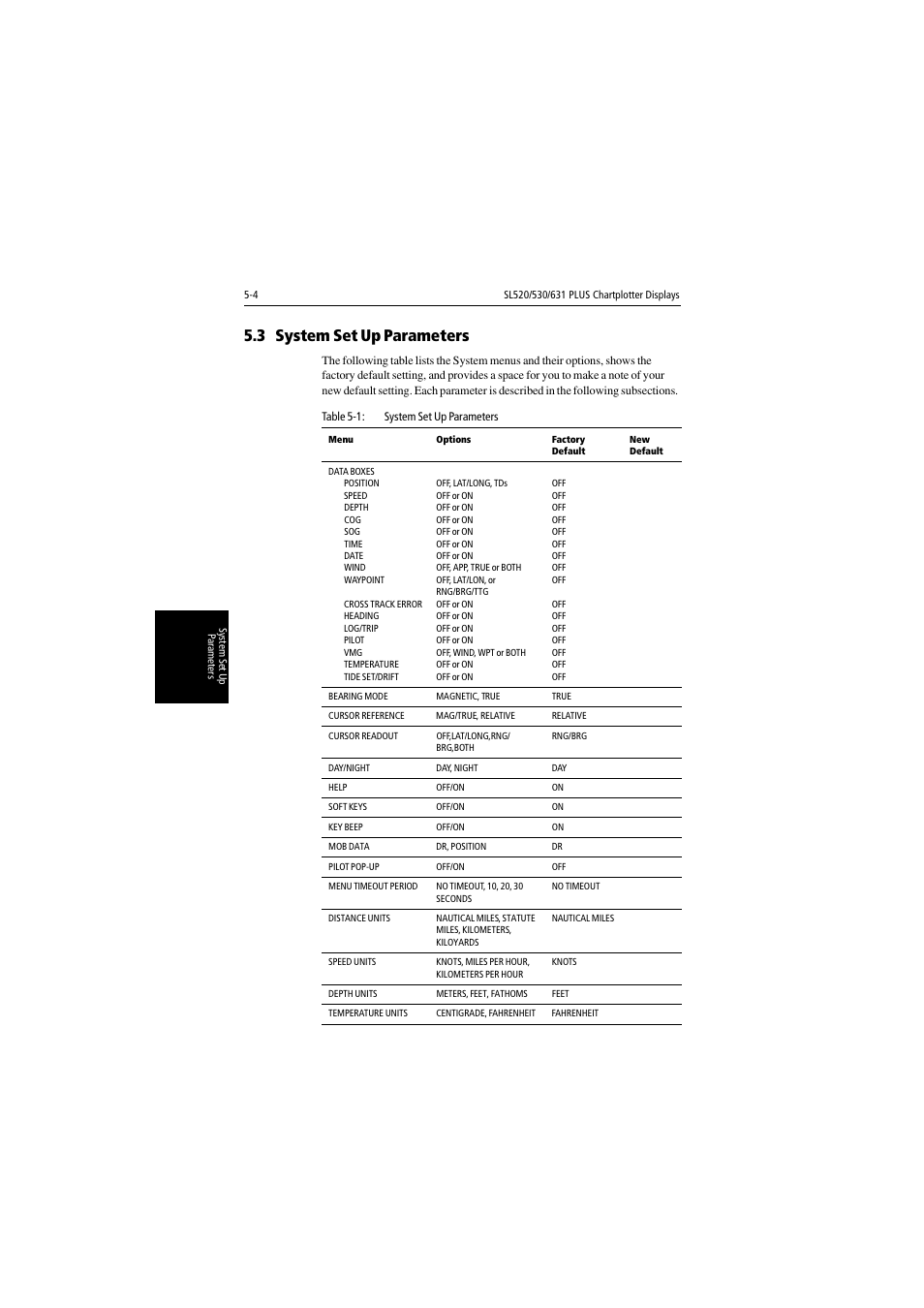 3 system set up parameters | Raymarine 530 User Manual | Page 106 / 170
