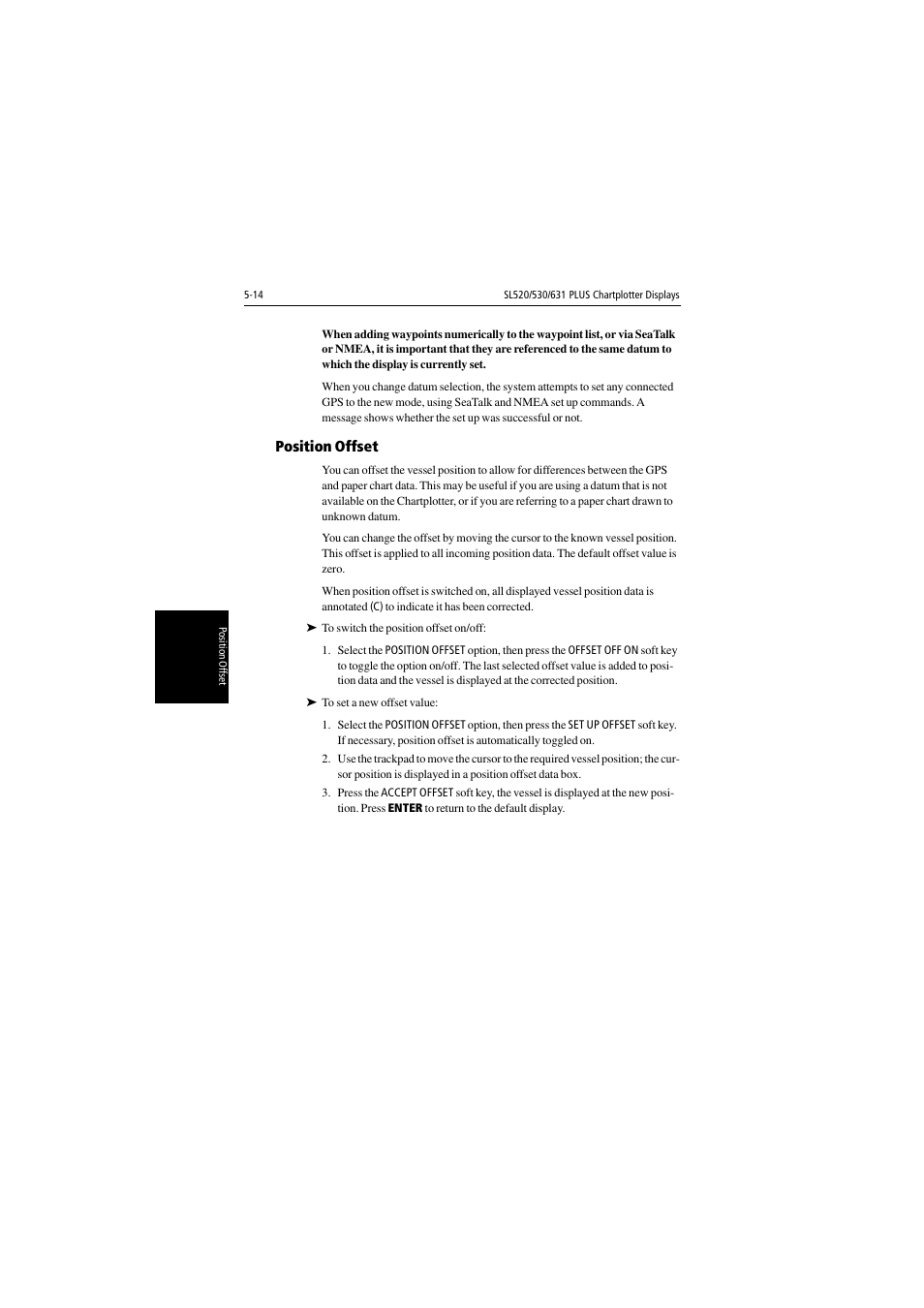 Position offset | Raymarine 530 User Manual | Page 116 / 170