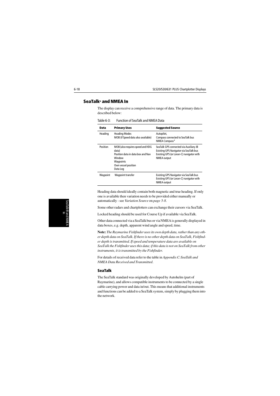 Seatalk® and nmea in, Seatalk, And nmea in | Raymarine 530 User Manual | Page 134 / 170