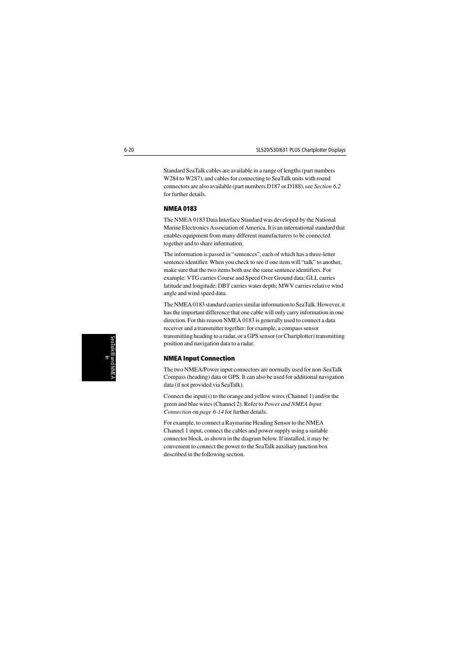 Nmea 0183, Nmea input connection | Raymarine 530 User Manual | Page 136 / 170