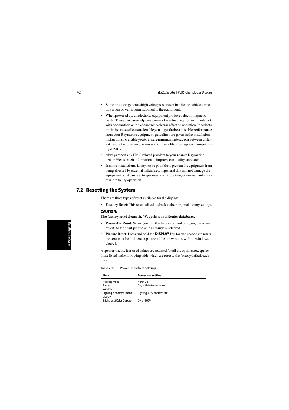 2 resetting the system | Raymarine 530 User Manual | Page 142 / 170