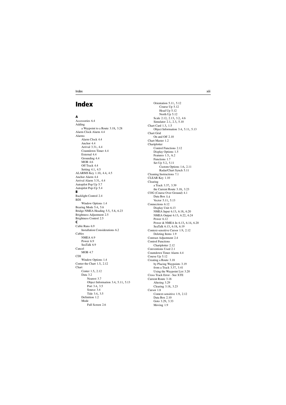 Index | Raymarine 530 User Manual | Page 161 / 170