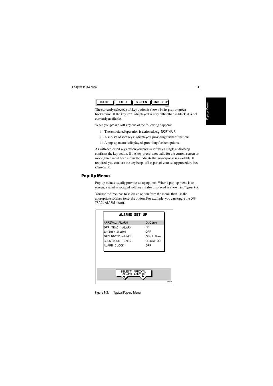 Pop-up menus | Raymarine 530 User Manual | Page 23 / 170