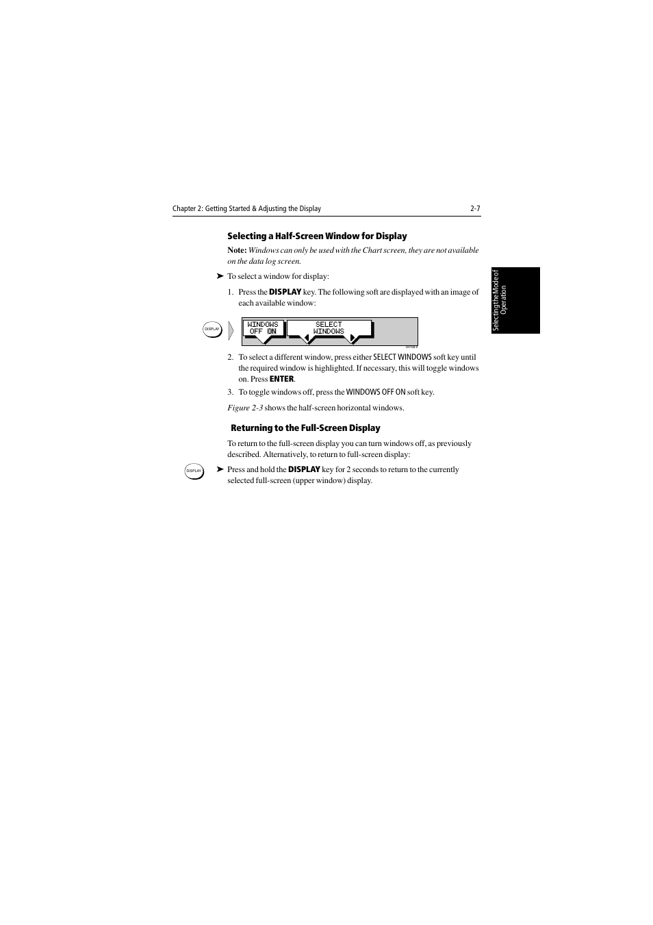 Selecting a half-screen window for display, Returning to the full-screen display | Raymarine 530 User Manual | Page 31 / 170