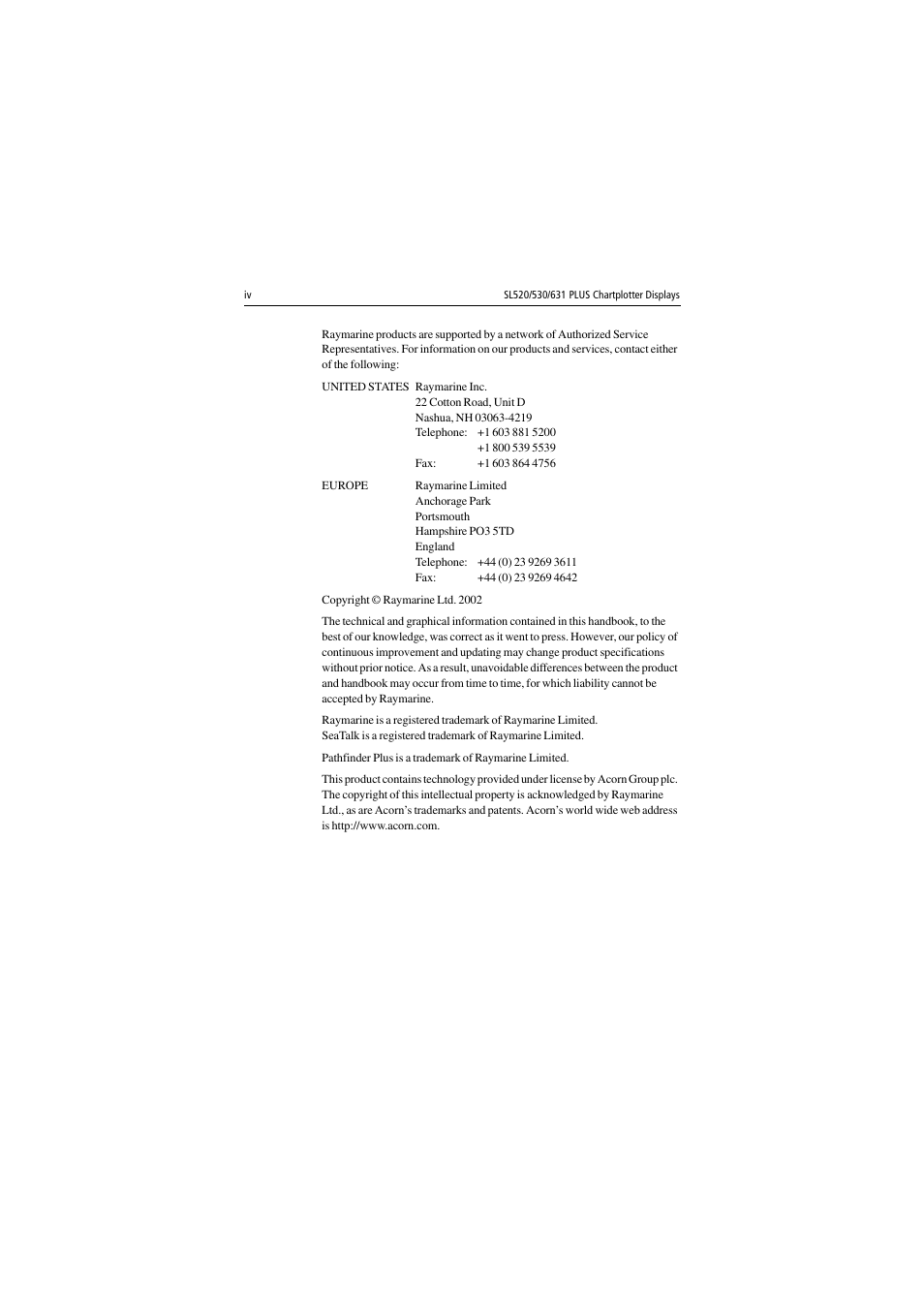 Raymarine 530 User Manual | Page 4 / 170