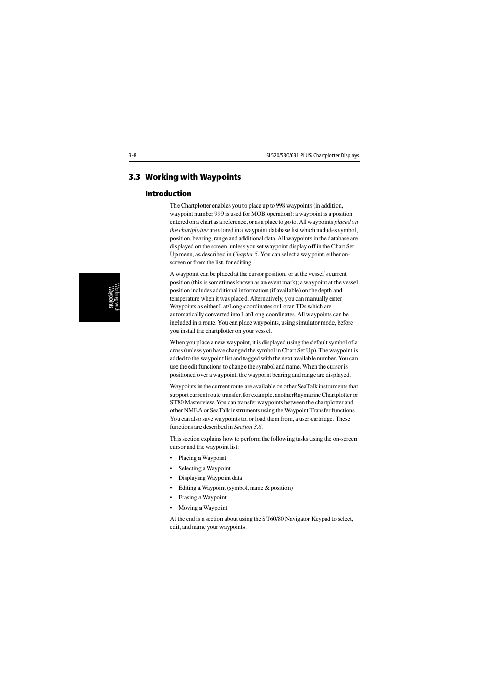 3 working with waypoints, Introduction | Raymarine 530 User Manual | Page 56 / 170