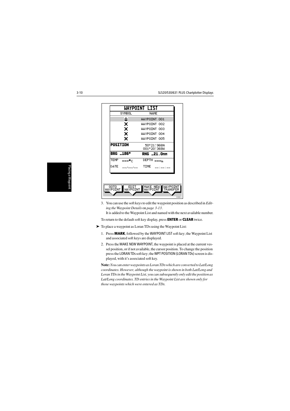 Waypoint list | Raymarine 530 User Manual | Page 58 / 170