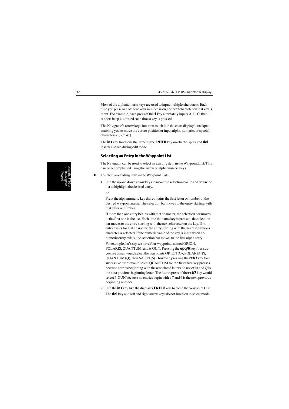 Selecting an entry in the waypoint list | Raymarine 530 User Manual | Page 64 / 170