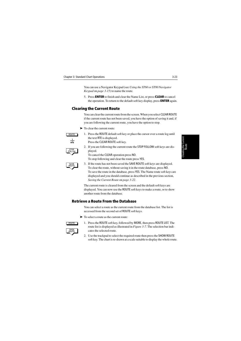 Clearing the current route, Retrieve a route from the database | Raymarine 530 User Manual | Page 71 / 170