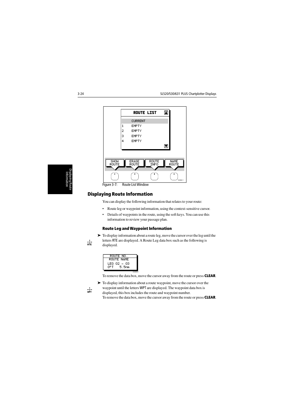 Displaying route information, Route leg and waypoint information | Raymarine 530 User Manual | Page 72 / 170