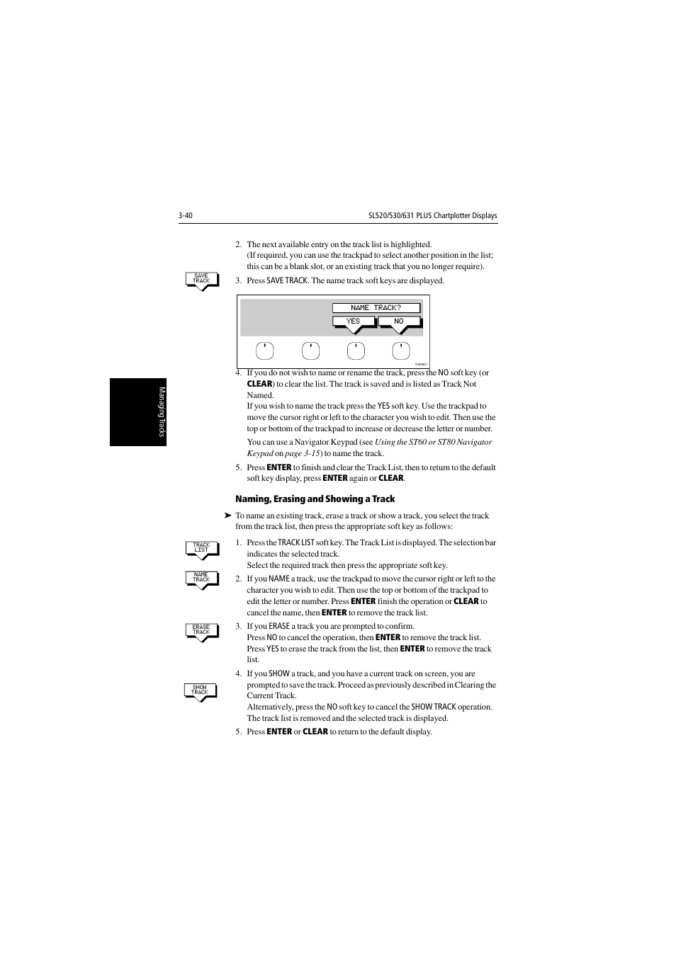 Naming, erasing and showing a track | Raymarine 530 User Manual | Page 88 / 170