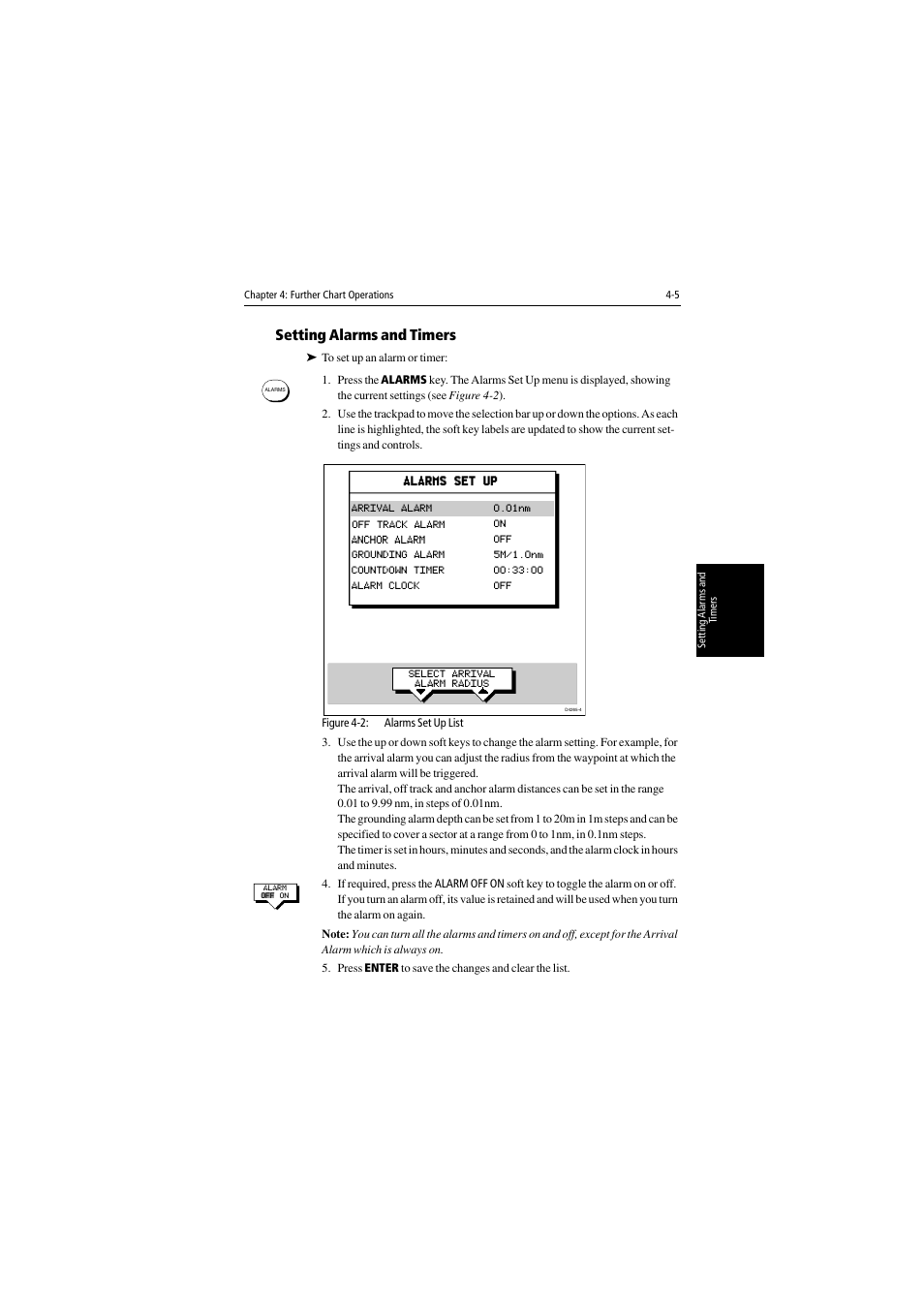 Setting alarms and timers | Raymarine 530 User Manual | Page 95 / 170
