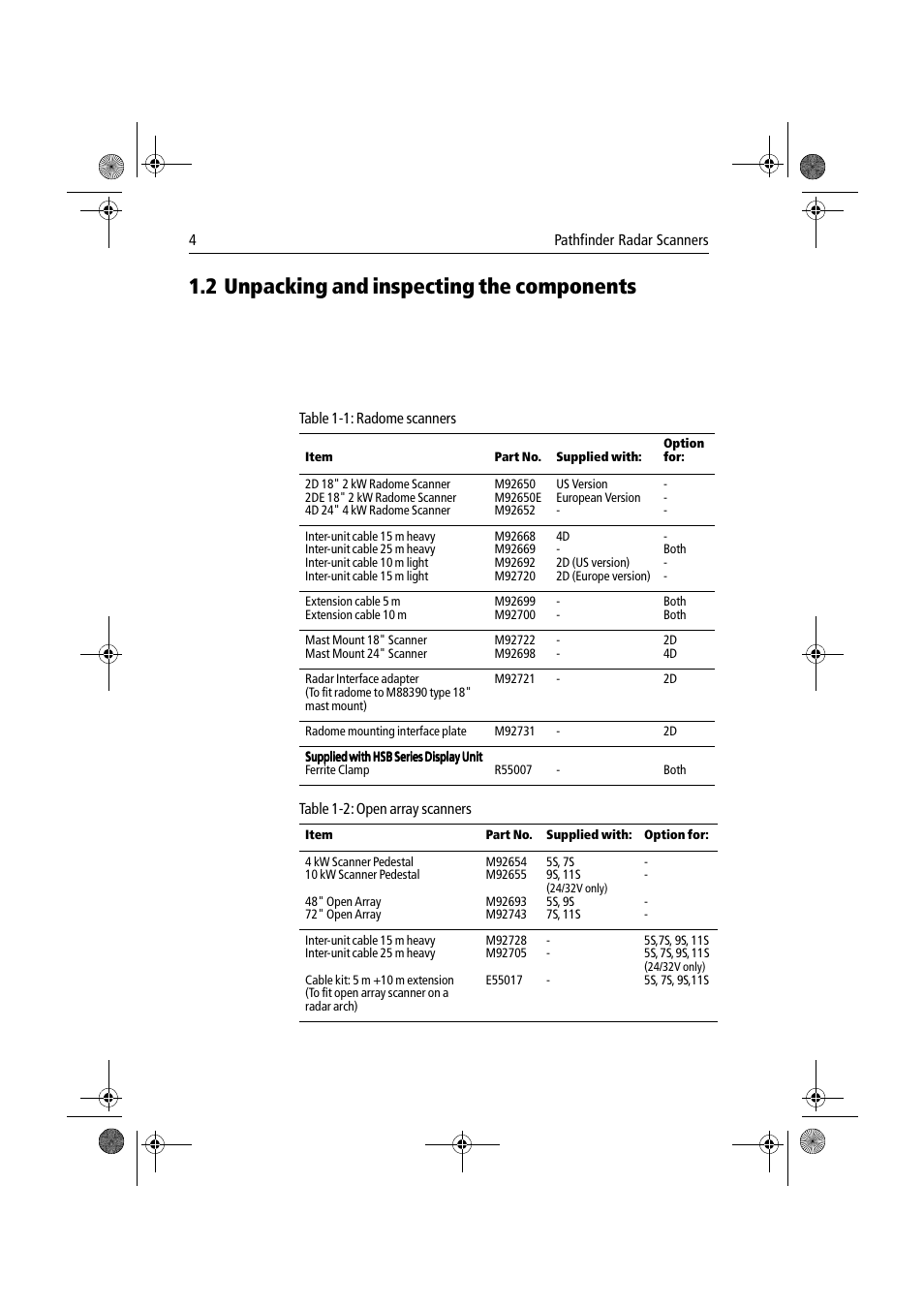 2 unpacking and inspecting the components, Unpacking and inspecting the components | Raymarine Radar Scanner User Manual | Page 12 / 66