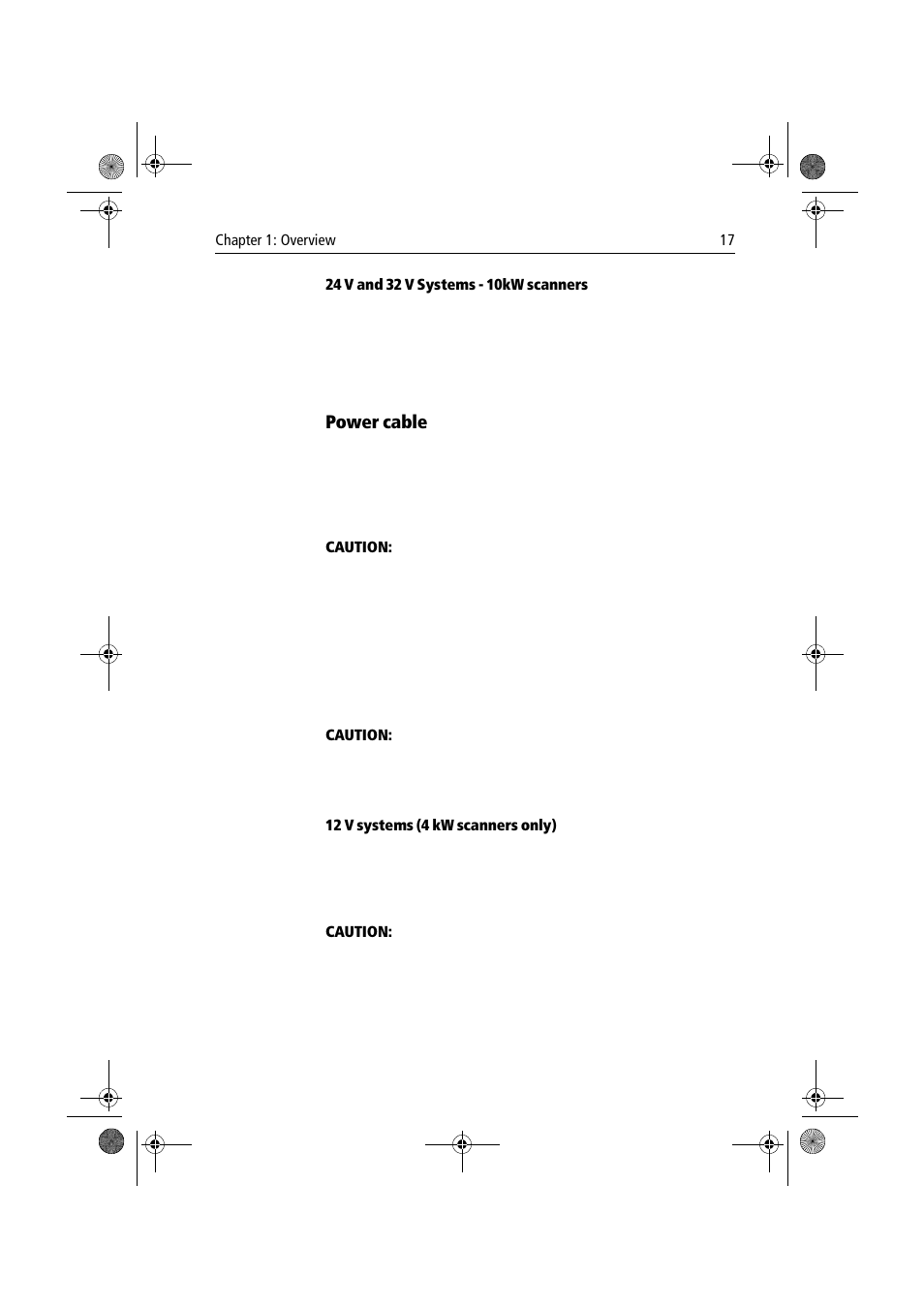 24 v and 32 v systems - 10kw scanners, Power cable, 12 v systems (4 kw scanners only) | Raymarine Radar Scanner User Manual | Page 25 / 66