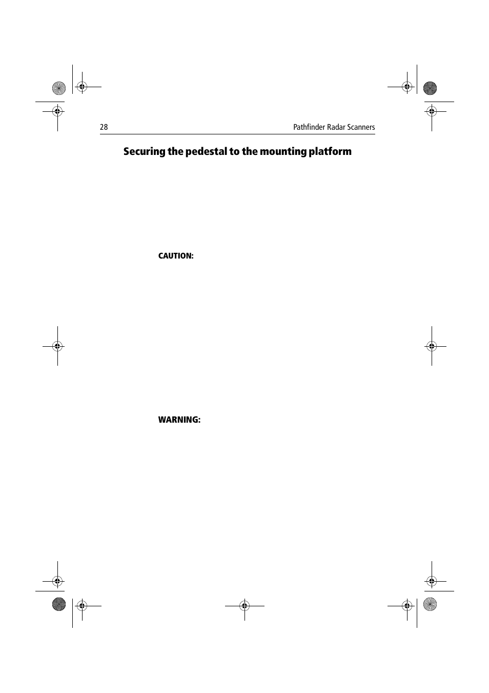 Securing the pedestal to the mounting platform | Raymarine Radar Scanner User Manual | Page 36 / 66