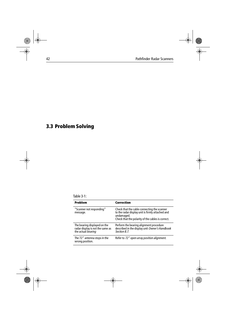 3 problem solving, Problem solving | Raymarine Radar Scanner User Manual | Page 50 / 66