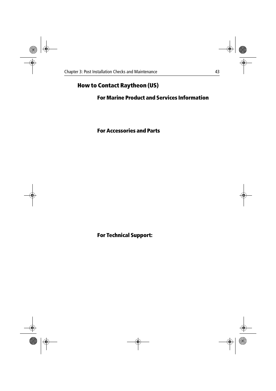How to contact raytheon (us), For marine product and services information, For accessories and parts | For technical support | Raymarine Radar Scanner User Manual | Page 51 / 66