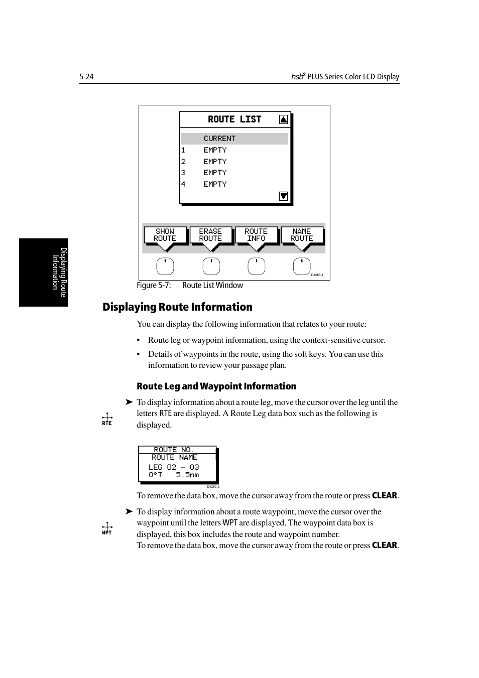 Displaying route information, Route leg and waypoint information | Raymarine Radar equipment Raychart Chartplotter RC530 PLUS User Manual | Page 128 / 248