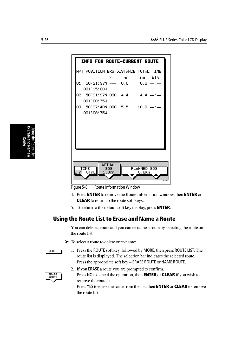 Using the route list to erase and name a route | Raymarine Radar equipment Raychart Chartplotter RC530 PLUS User Manual | Page 130 / 248