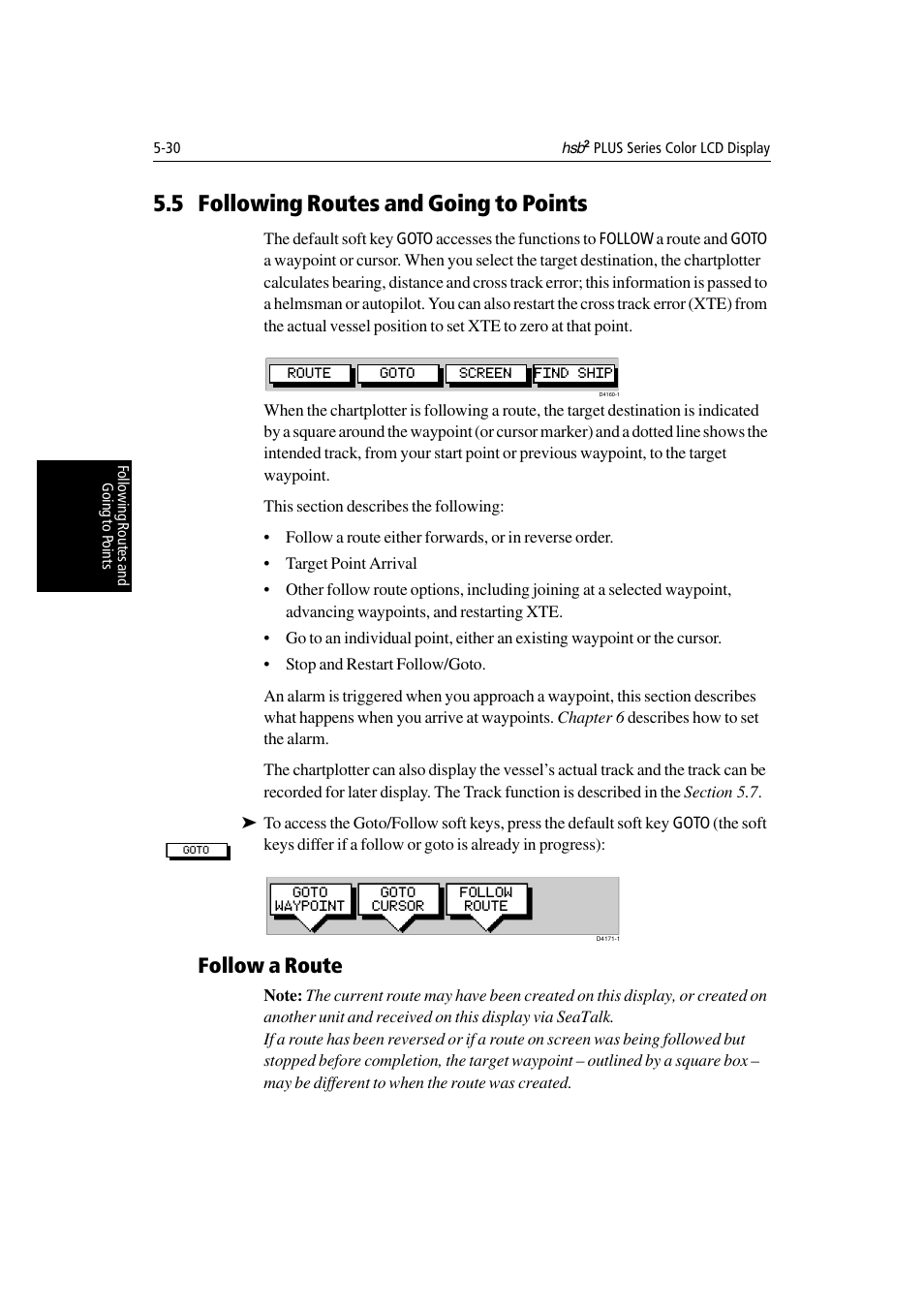5 following routes and going to points, Follow a route | Raymarine Radar equipment Raychart Chartplotter RC530 PLUS User Manual | Page 134 / 248