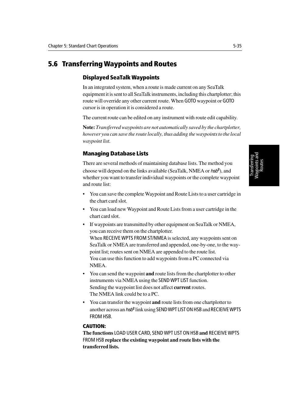 6 transferring waypoints and routes, Displayed seatalk waypoints, Managing database lists | Raymarine Radar equipment Raychart Chartplotter RC530 PLUS User Manual | Page 139 / 248
