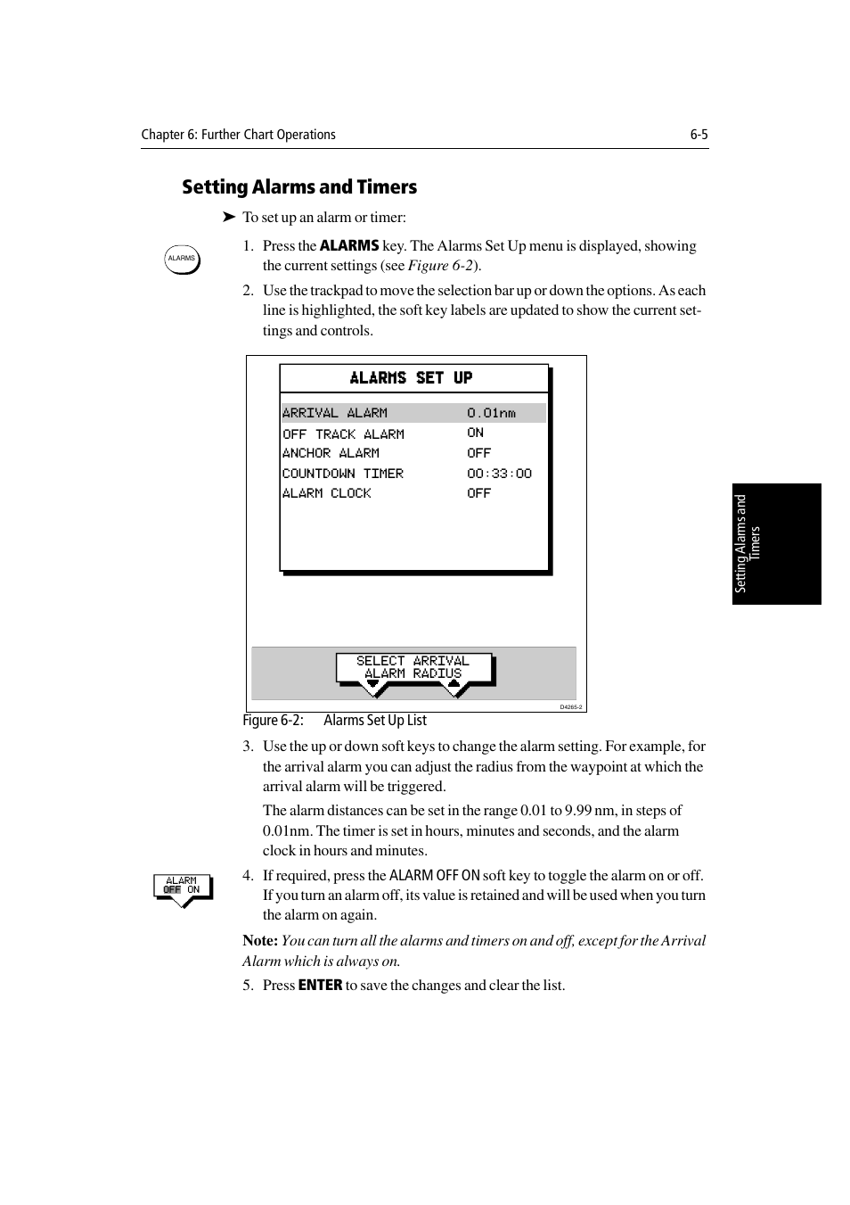 Setting alarms and timers | Raymarine Radar equipment Raychart Chartplotter RC530 PLUS User Manual | Page 151 / 248