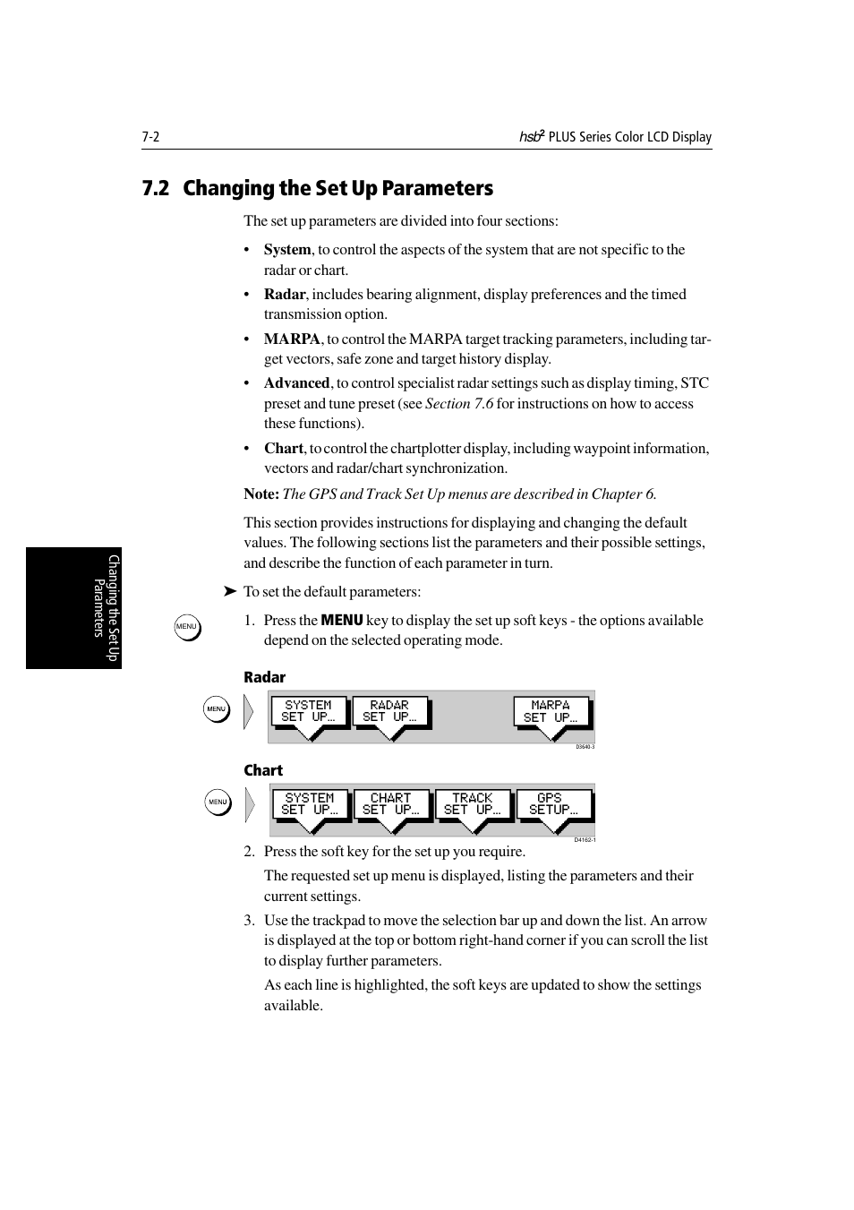 2 changing the set up parameters, Radar, Chart | Raymarine Radar equipment Raychart Chartplotter RC530 PLUS User Manual | Page 160 / 248