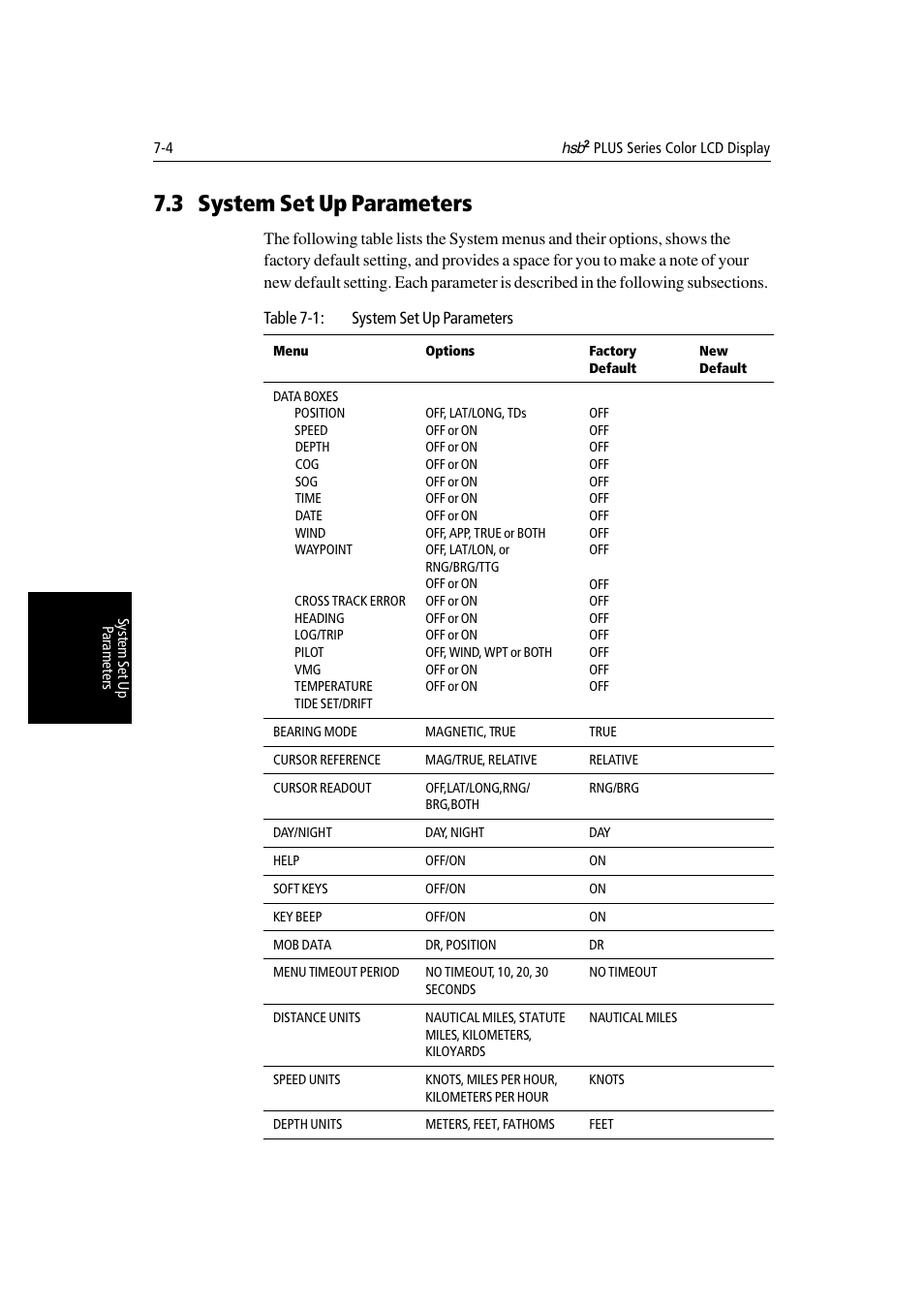3 system set up parameters | Raymarine Radar equipment Raychart Chartplotter RC530 PLUS User Manual | Page 162 / 248