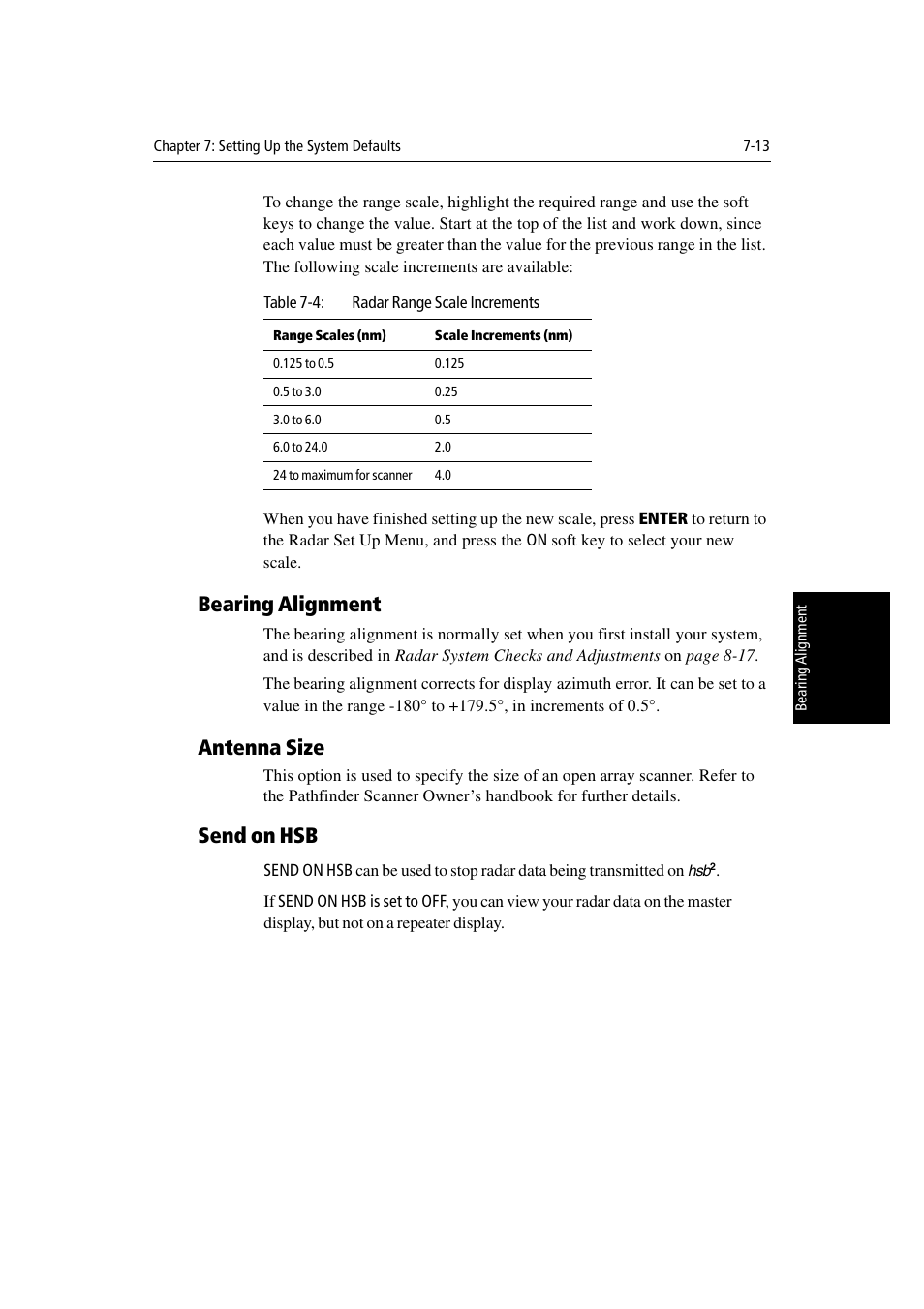 Bearing alignment, Antenna size, Send on hsb | Raymarine Radar equipment Raychart Chartplotter RC530 PLUS User Manual | Page 171 / 248