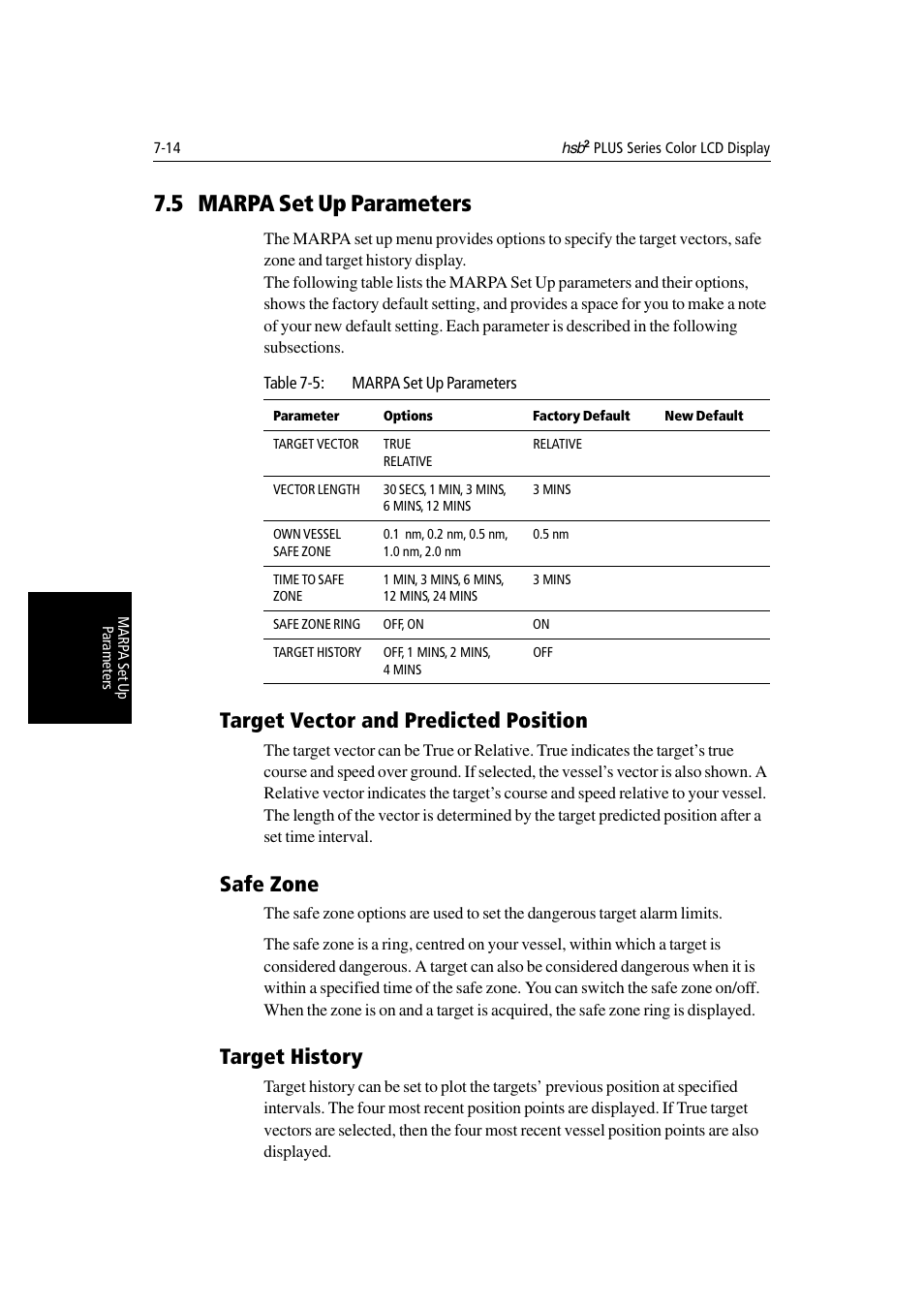 5 marpa set up parameters, Target vector and predicted position, Safe zone | Target history | Raymarine Radar equipment Raychart Chartplotter RC530 PLUS User Manual | Page 172 / 248
