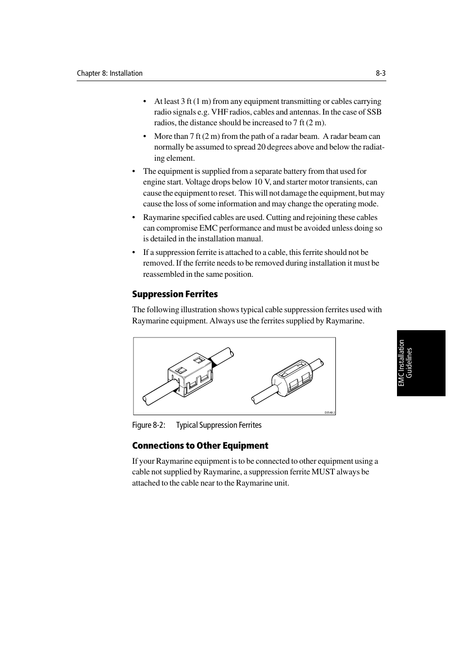 Suppression ferrites, Connections to other equipment | Raymarine Radar equipment Raychart Chartplotter RC530 PLUS User Manual | Page 181 / 248