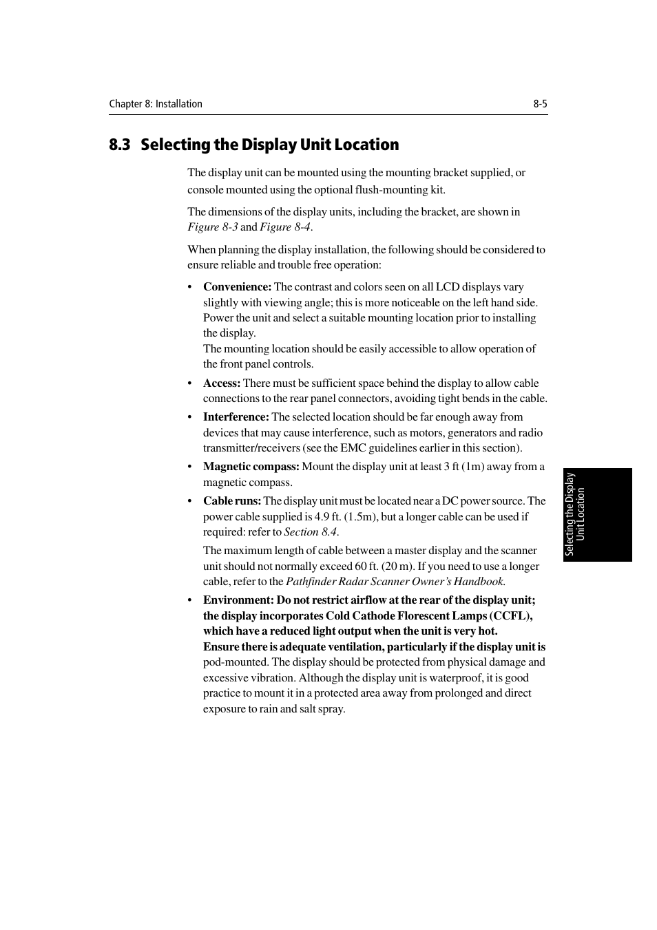 3 selecting the display unit location, Section 8.3 | Raymarine Radar equipment Raychart Chartplotter RC530 PLUS User Manual | Page 183 / 248