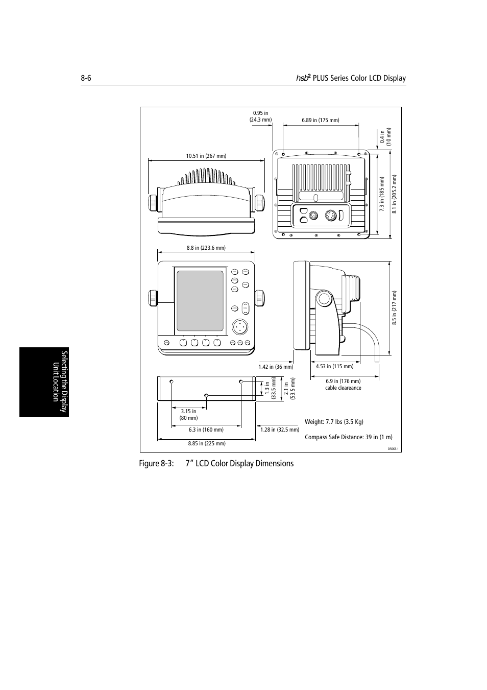 Figure 8-3: 7” lcd color display dimensions | Raymarine Radar equipment Raychart Chartplotter RC530 PLUS User Manual | Page 184 / 248