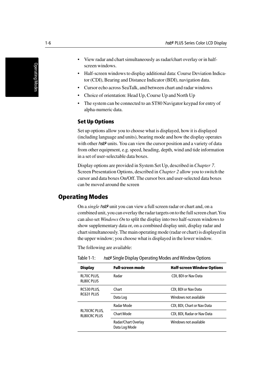 Set up options, Operating modes | Raymarine Radar equipment Raychart Chartplotter RC530 PLUS User Manual | Page 22 / 248