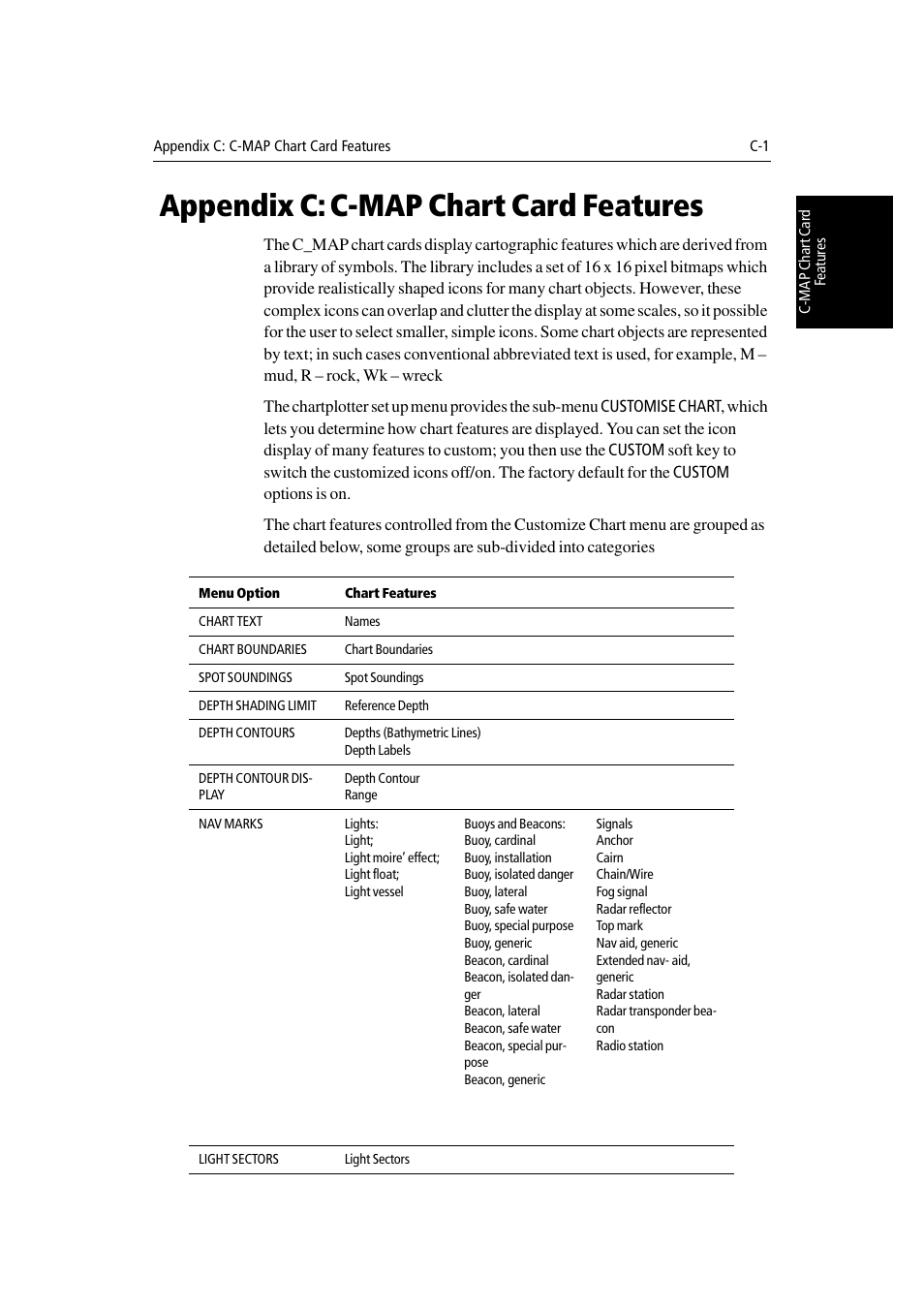 Appendix c: c-map chart card features, Appendix c | Raymarine Radar equipment Raychart Chartplotter RC530 PLUS User Manual | Page 227 / 248