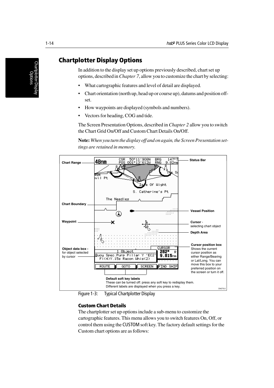 Chartplotter display options, Custom chart details | Raymarine Radar equipment Raychart Chartplotter RC530 PLUS User Manual | Page 30 / 248