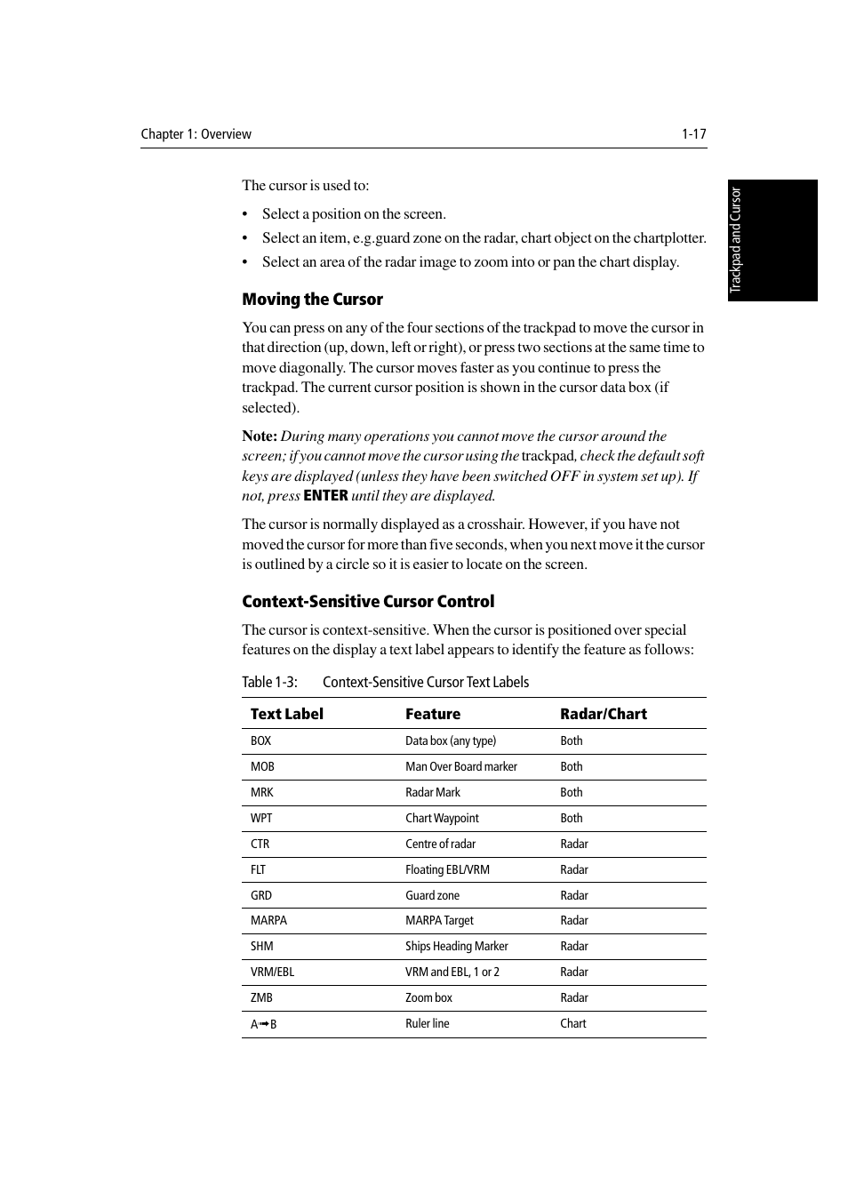 Moving the cursor, Context-sensitive cursor control | Raymarine Radar equipment Raychart Chartplotter RC530 PLUS User Manual | Page 33 / 248