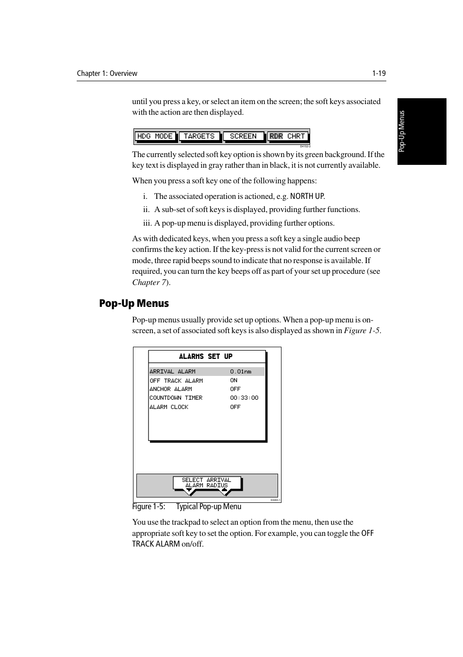 Pop-up menus | Raymarine Radar equipment Raychart Chartplotter RC530 PLUS User Manual | Page 35 / 248