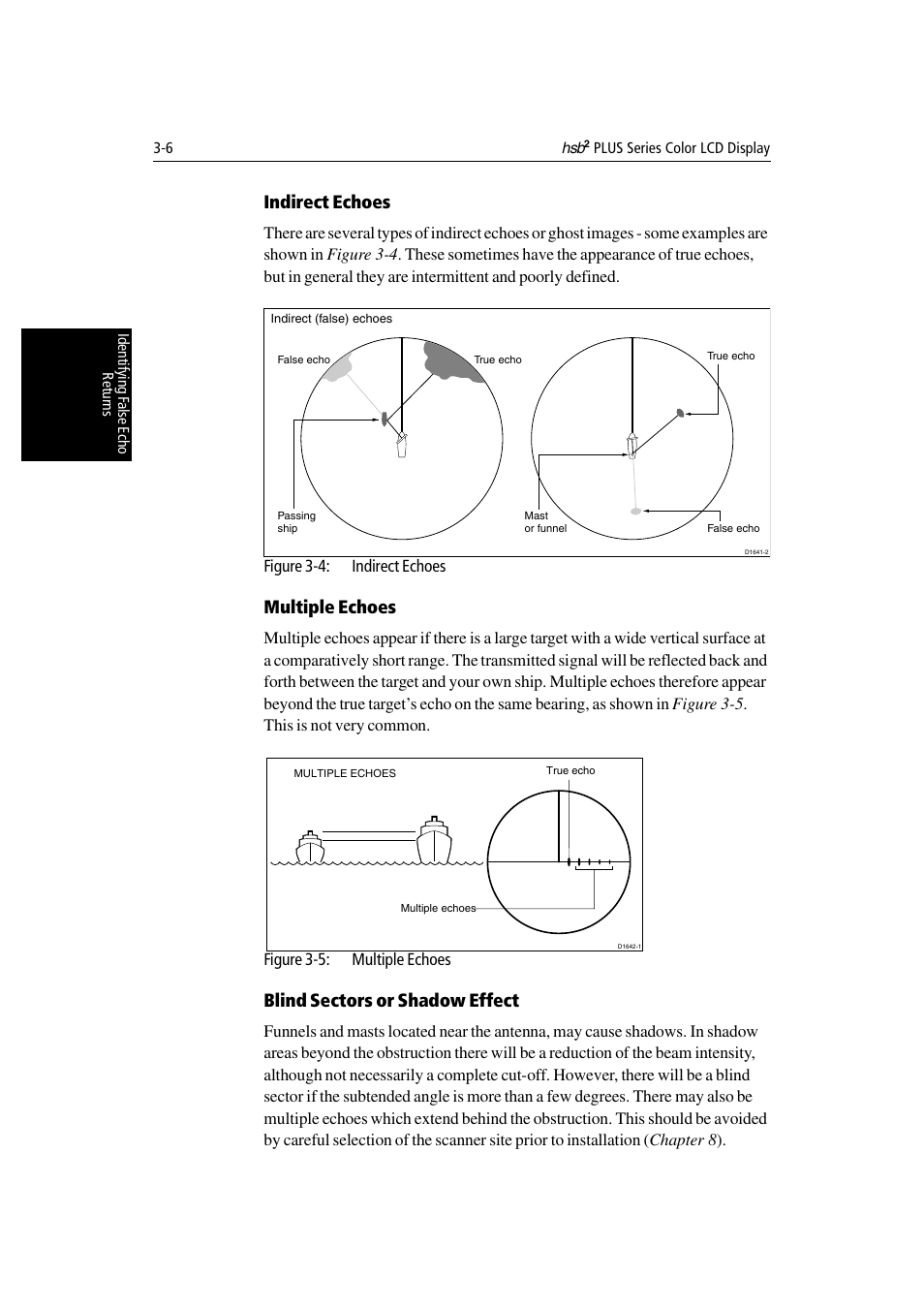 Indirect echoes, Multiple echoes, Blind sectors or shadow effect | Raymarine Radar equipment Raychart Chartplotter RC530 PLUS User Manual | Page 76 / 248