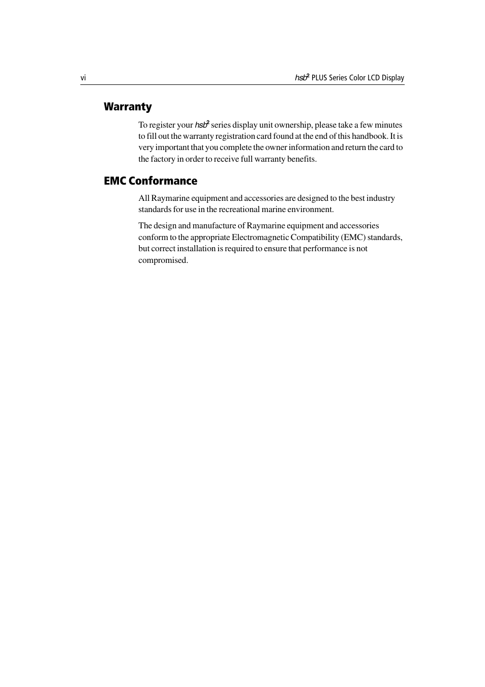 Warranty, Emc conformance | Raymarine Radar equipment Raychart Chartplotter RC530 PLUS User Manual | Page 8 / 248